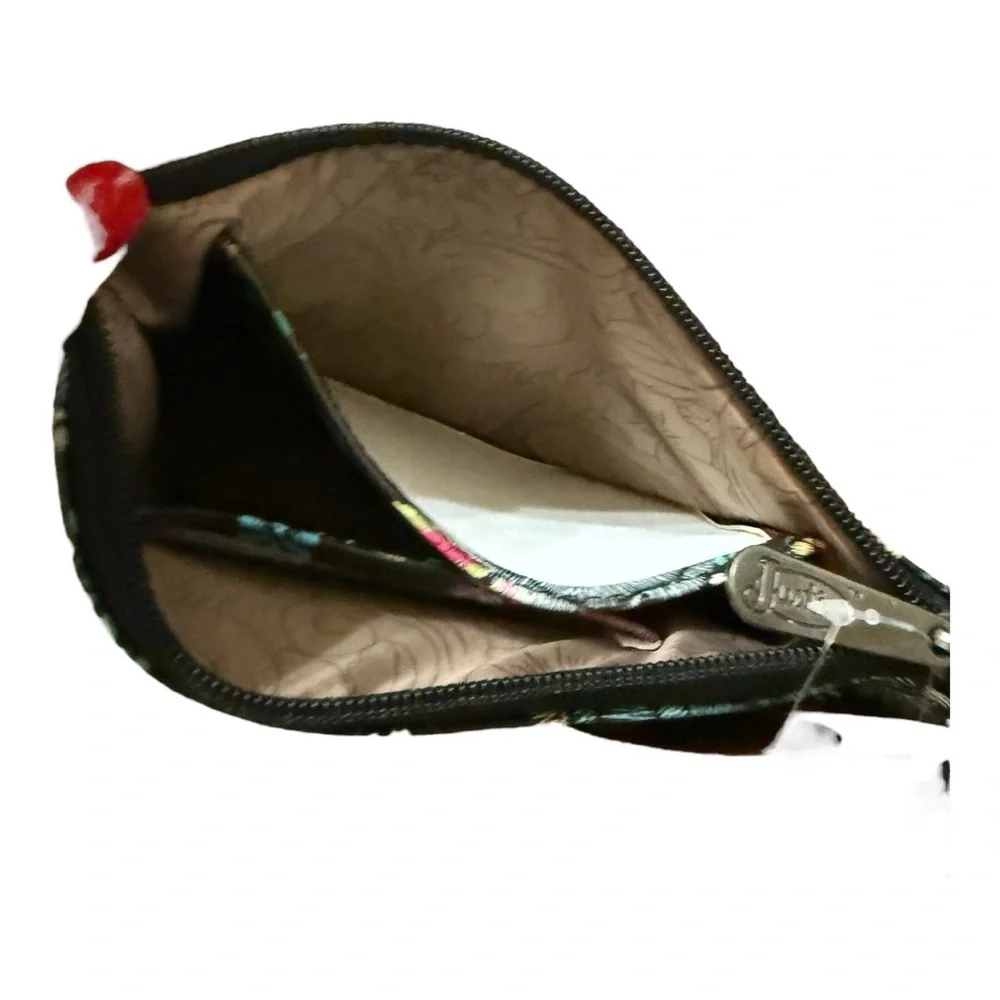 Justin Essentials Pouch – Black Floral Zip Bag with Card Slots – NWT